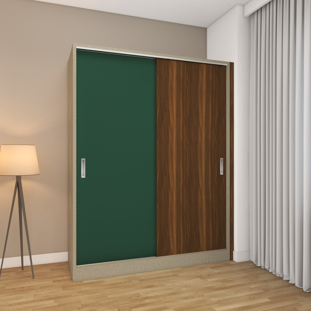 2 door sliding wardrobe with forest green and brown teak finish