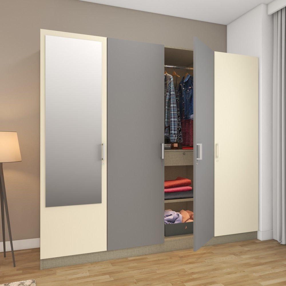 4-Door wardrobe in frosty white and light grey laminate