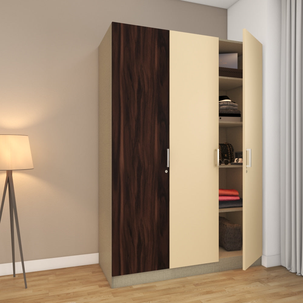 Wardrobe with 3-door finished in ebony and cream coloured