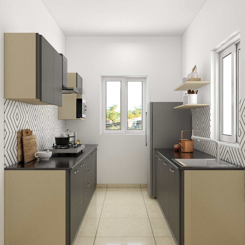 A Parallel Shaped Kitchen In Charcoal Grey Laminate Qarpentri